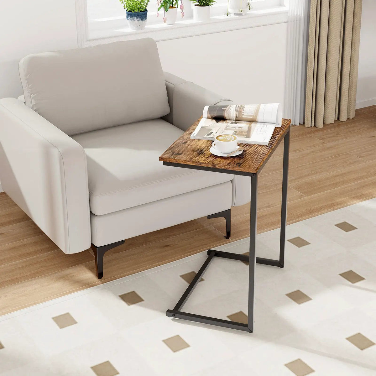 C-shaped Industrial End Table with Metal Frame by DirectDeals