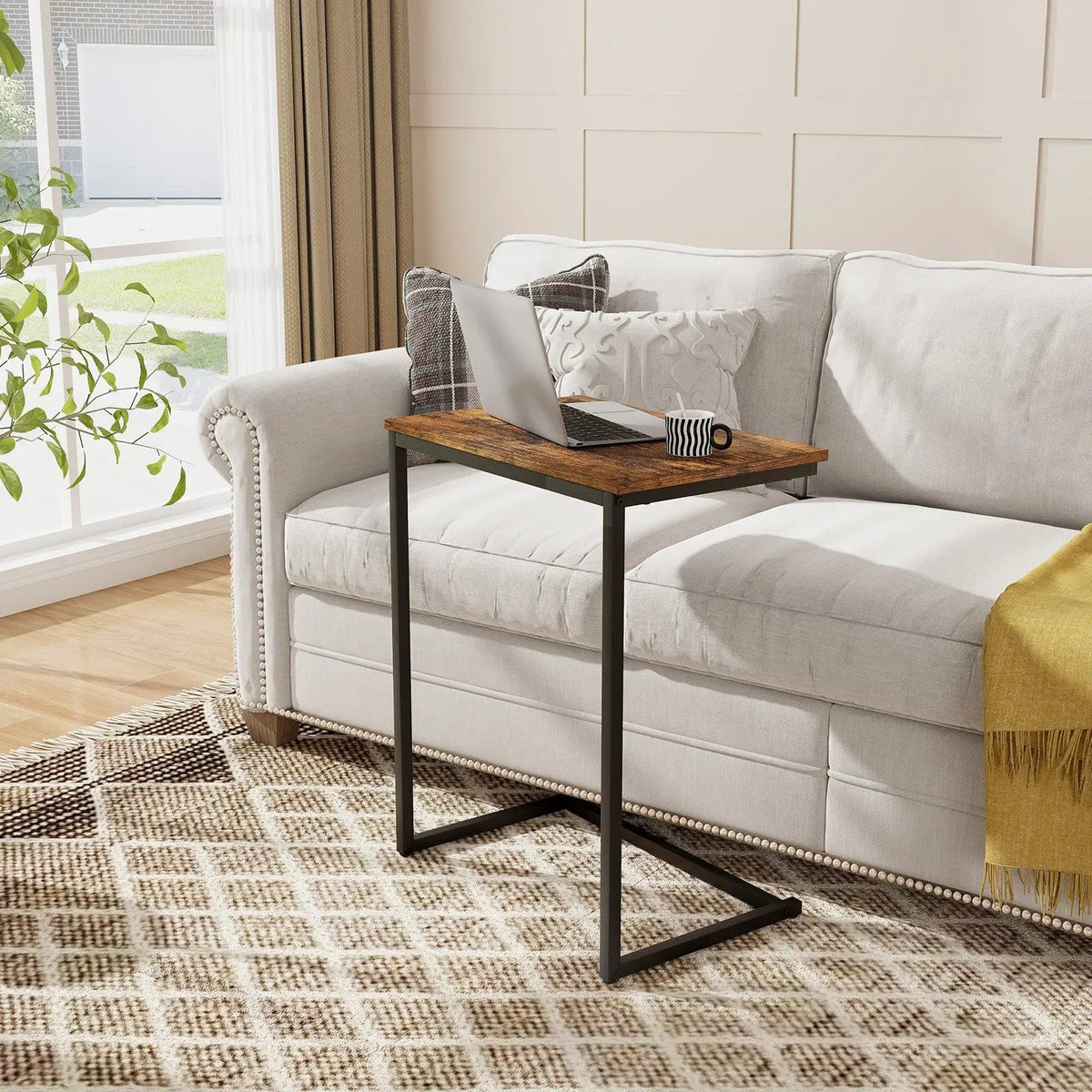 C-shaped Industrial End Table with Metal Frame by DirectDeals