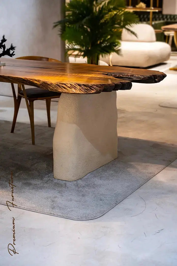 Wabi Sabi Style Luxury Solid Wood Walnut Table with Stone Inspired Legs by Gizz