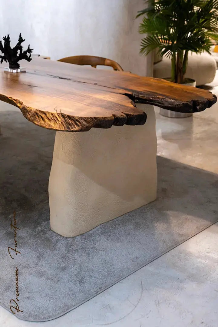 Wabi Sabi Style Luxury Solid Wood Walnut Table with Stone Inspired Legs by Gizz