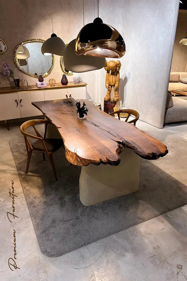 Wabi Sabi Style Luxury Solid Wood Walnut Table with Stone Inspired Legs by Gizz