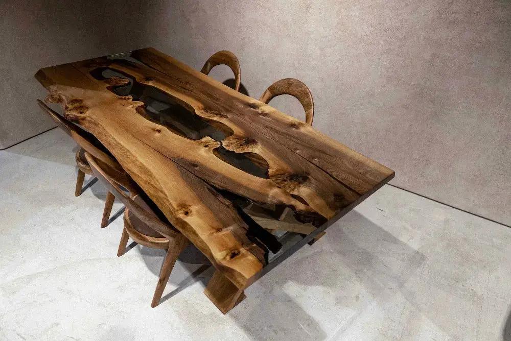 Live Edge Rustic, Epoxy Resin River Dining Room Table Made of Walnut by Gizz