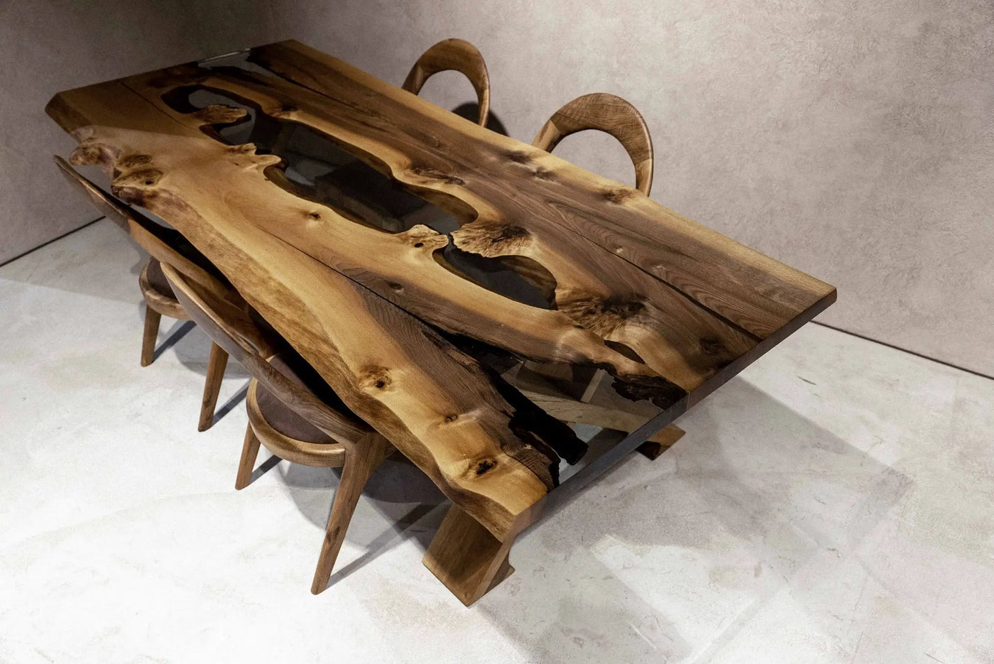 Live Edge Rustic, Epoxy Resin River Dining Room Table Made of Walnut by Gizz