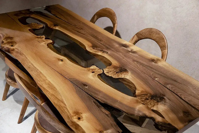 Live Edge Rustic, Epoxy Resin River Dining Room Table Made of Walnut by Gizz