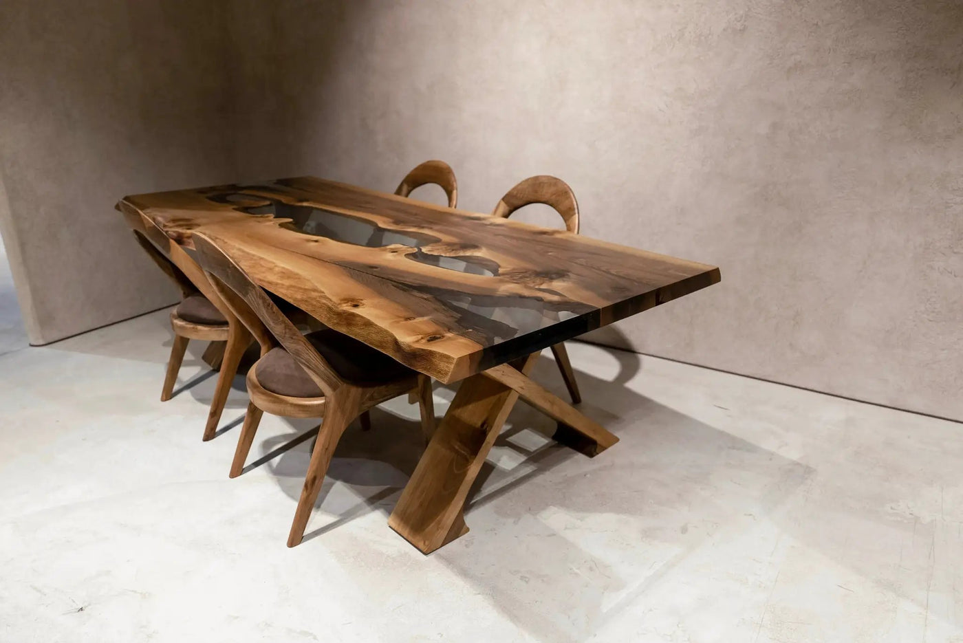 Live Edge Rustic, Epoxy Resin River Dining Room Table Made of Walnut by Gizz