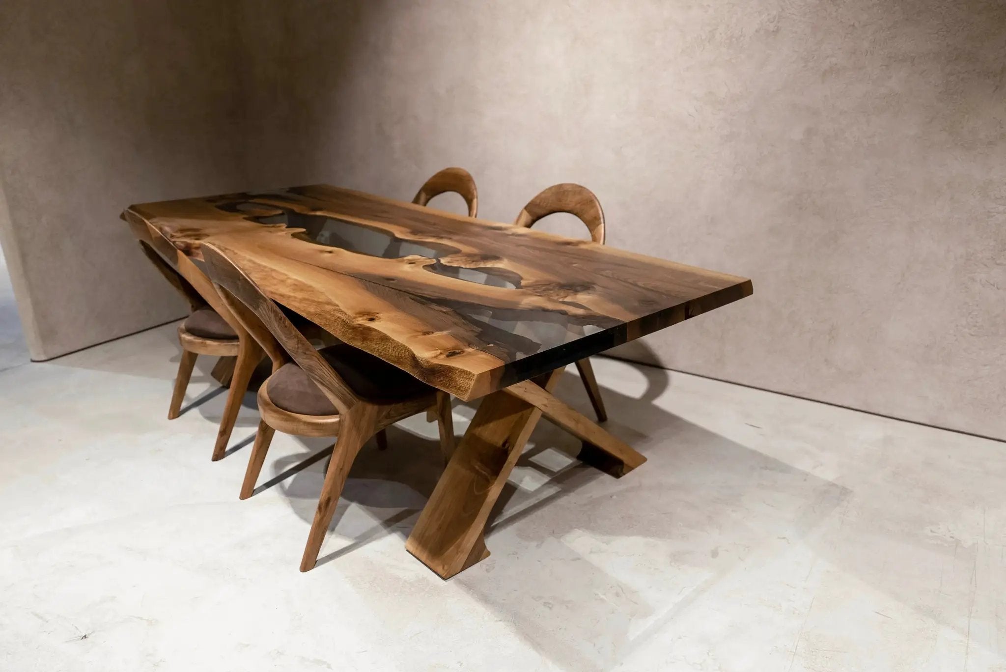 Live Edge Rustic, Epoxy Resin River Dining Room Table Made of Walnut by Gizz