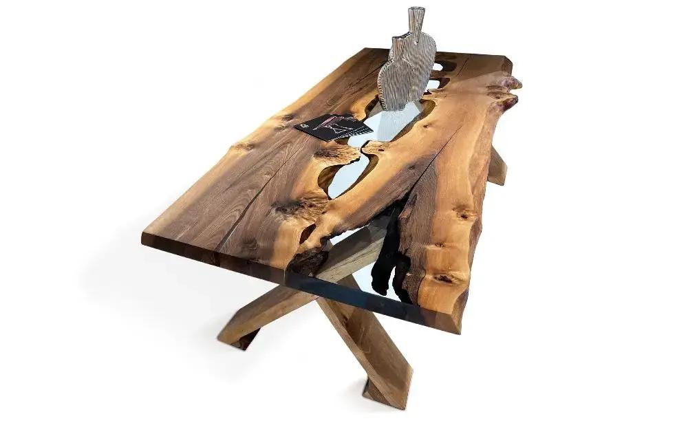 Live Edge Rustic, Epoxy Resin River Dining Room Table Made of Walnut by Gizz