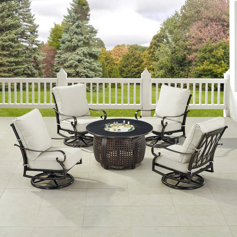 Black Aluminum Fire Table Set with Four Club Chairs by Sharicks