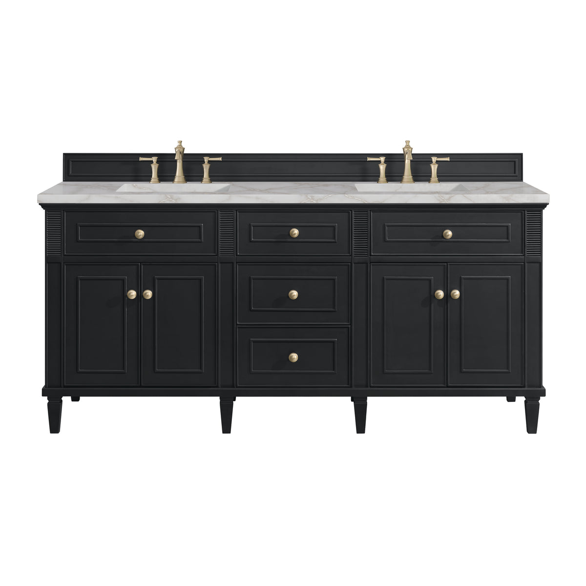 James Martin Lorelai 72" Double Bathroom Vanity, Black Onyx with Victorian Silver countertop