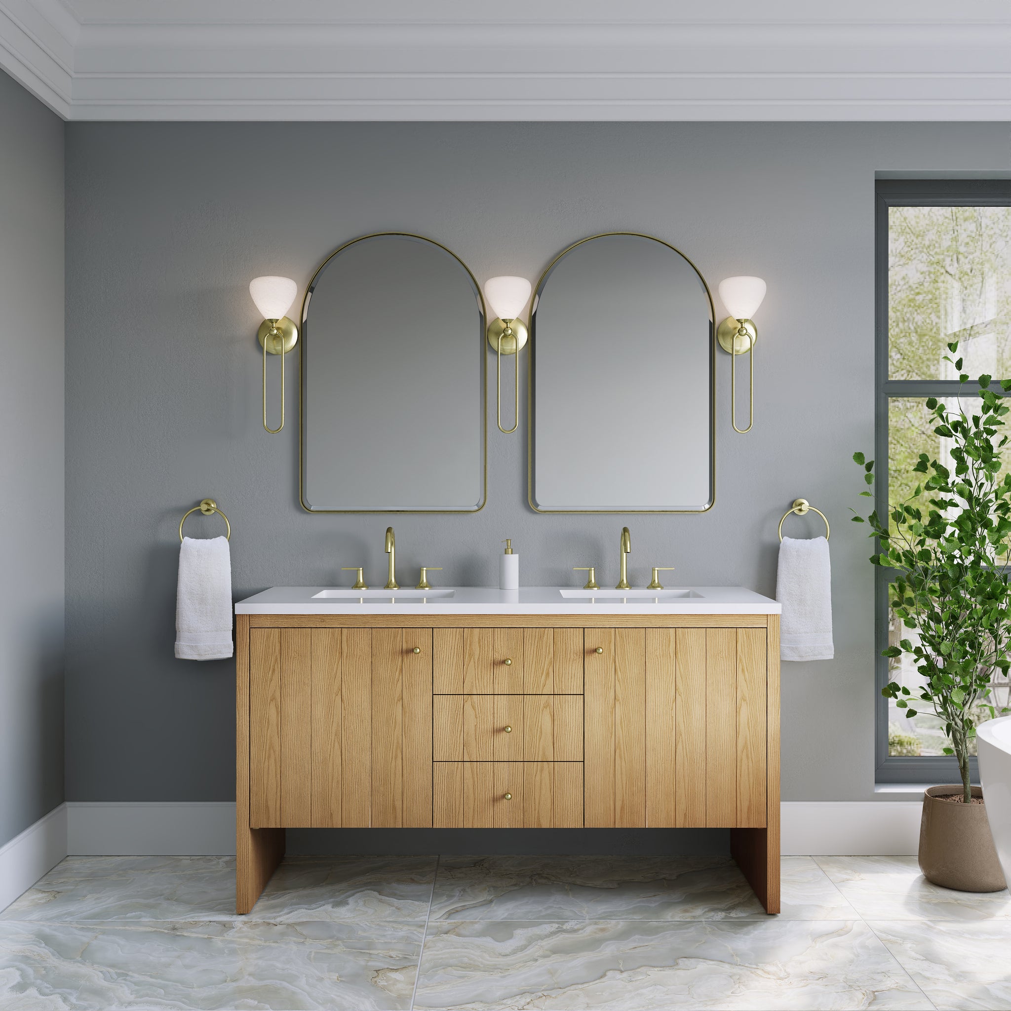 James Martin Hudson 60" Double Bathroom Vanity, Light Natural Oak by James Martin
