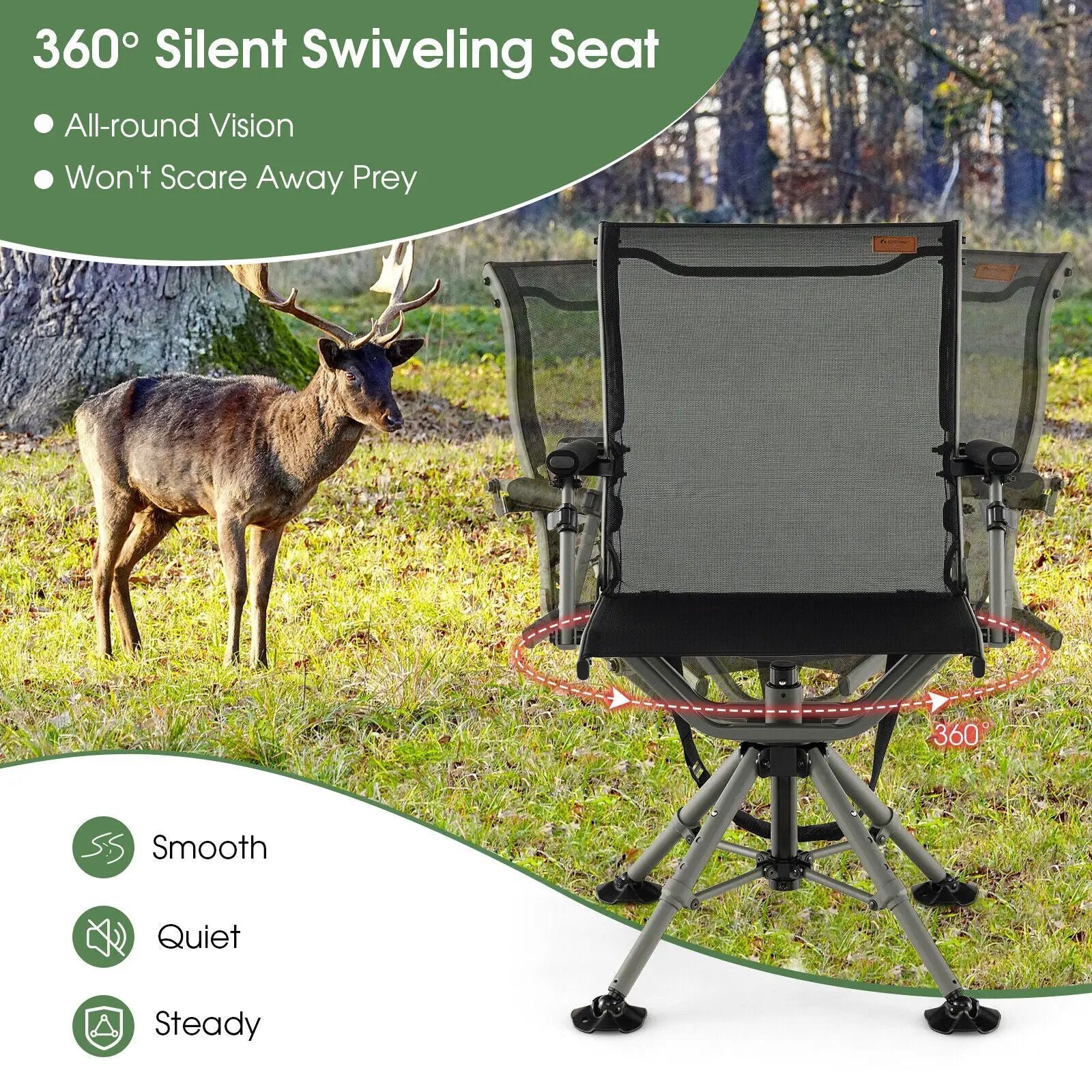 360 Degree Silent Swivel Hunting Chair-Black by DirectDeals