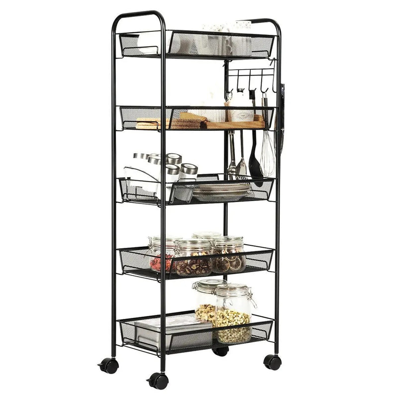 5 Tier Mesh Rolling File Utility Cart Storage Basket-Black by DirectDeals