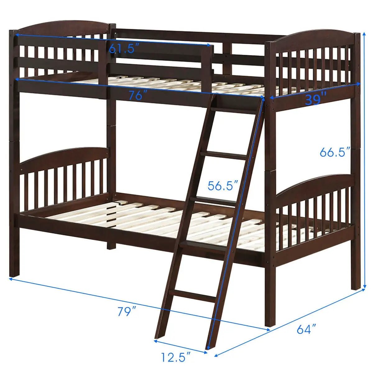Solid Wood Twin Bunk Beds with Detachable Kids Ladder by DirectDeals
