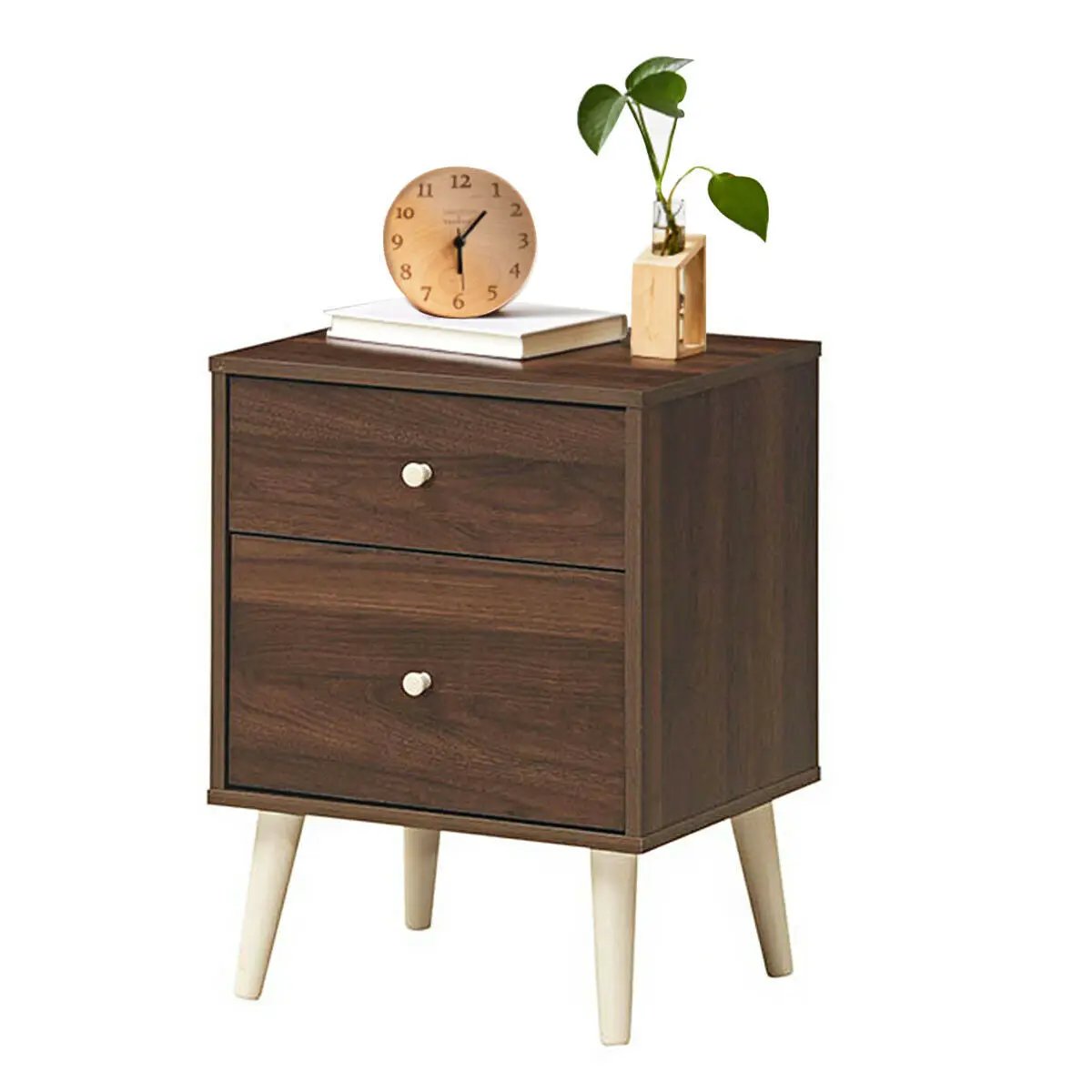 2-Drawer Nightstand Beside End Side Table with Rubber Legs by DirectDeals