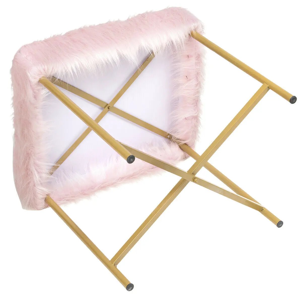 Faux Fur Ottoman Decorative Stool with Metal Legs by DirectDeals