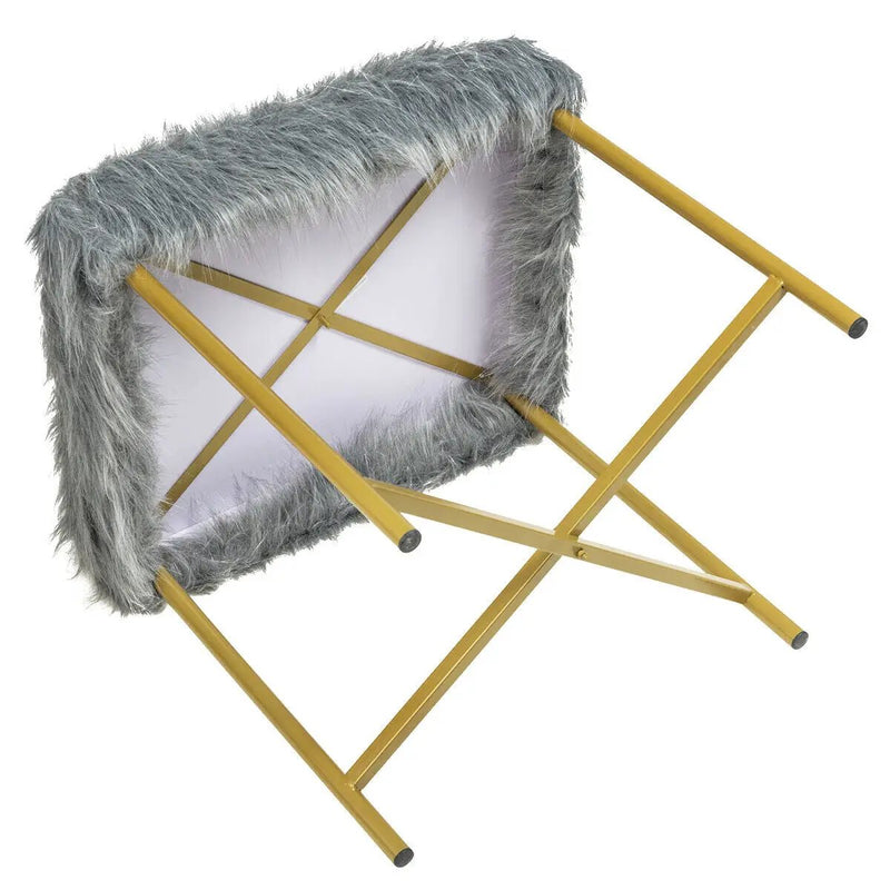 Faux Fur Ottoman Decorative Stool with Metal Legs by DirectDeals