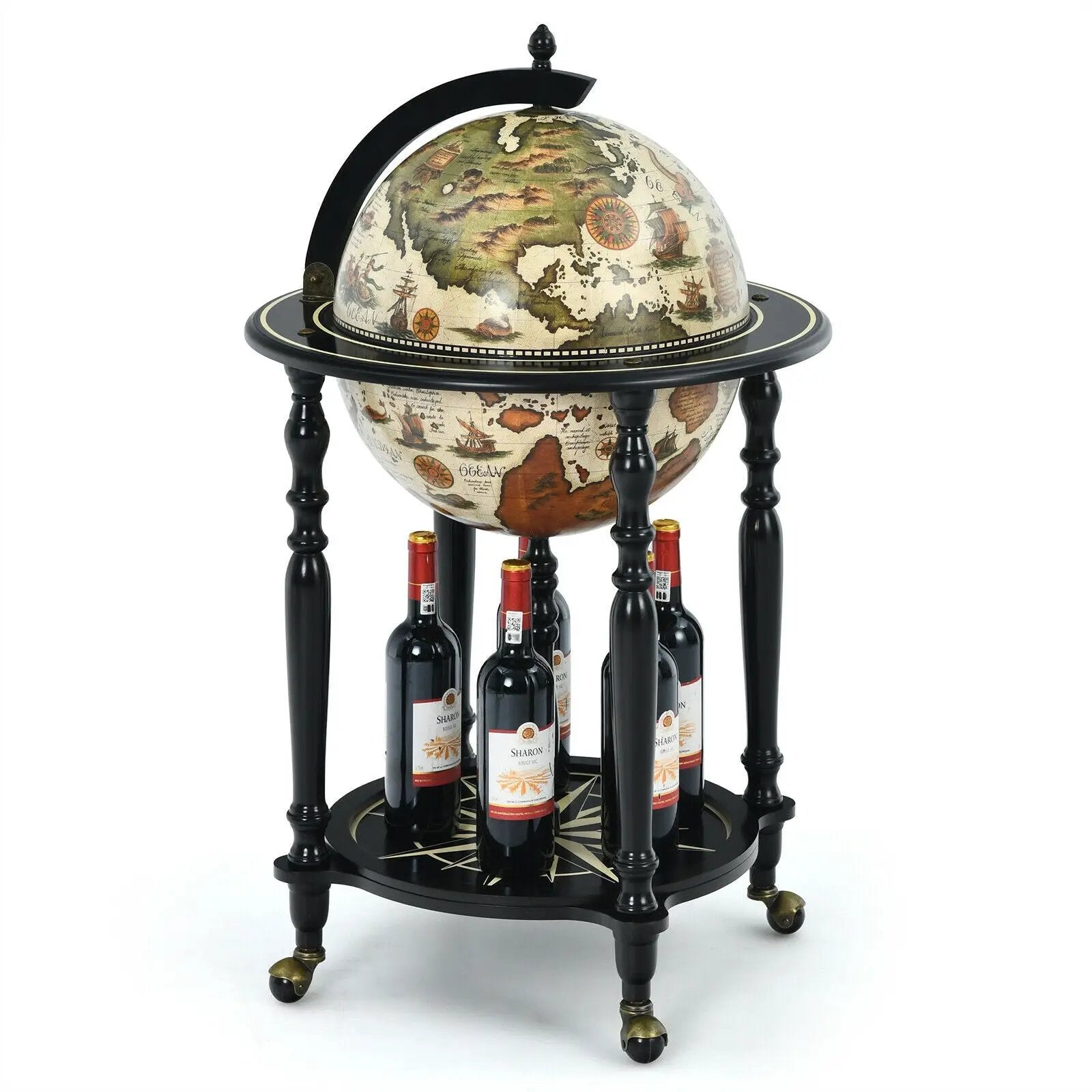 16th Century Nautical Chart Wine Cabinet with Wheels by DirectDeals
