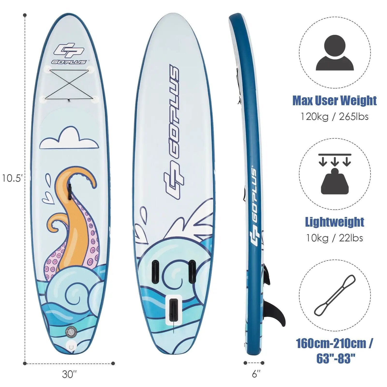 11 ft Inflatable Stand Up Paddle Board Surfboard with Aluminum Paddle Pump by DirectDeals