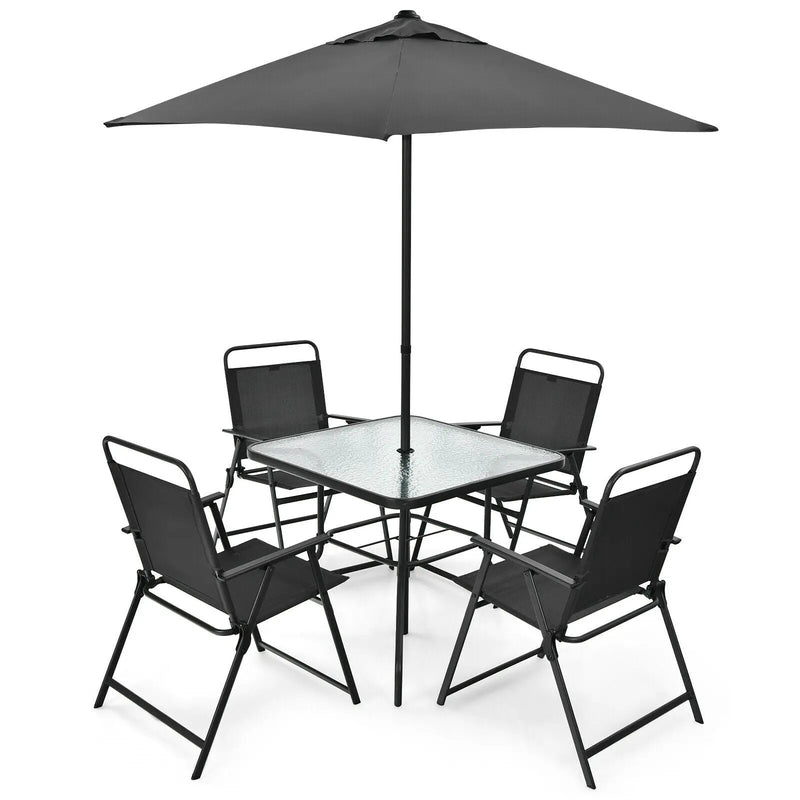 6 Pieces Patio Dining Set with Umbrella-Gray by DirectDeals