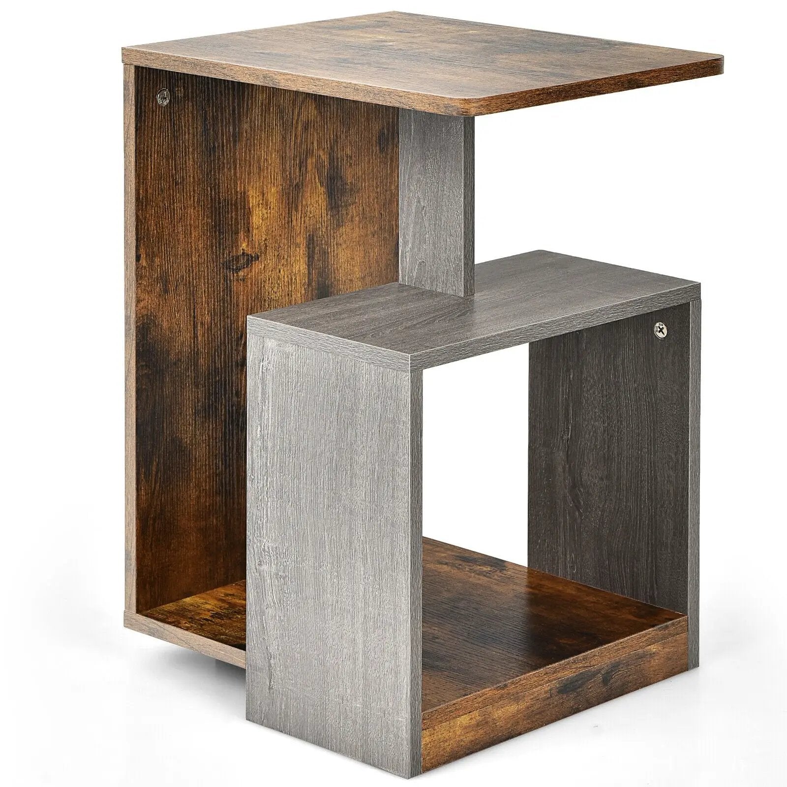 3-Tier End Table with Open Storage Shelf for Living Room Bedroom-Brown by DirectDeals