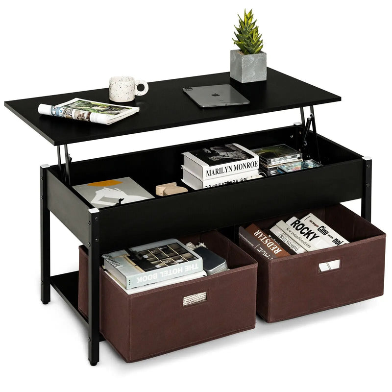 Lift Top Coffee Table Central Table with Drawers and Hidden Compartment for Living Room by DirectDeals