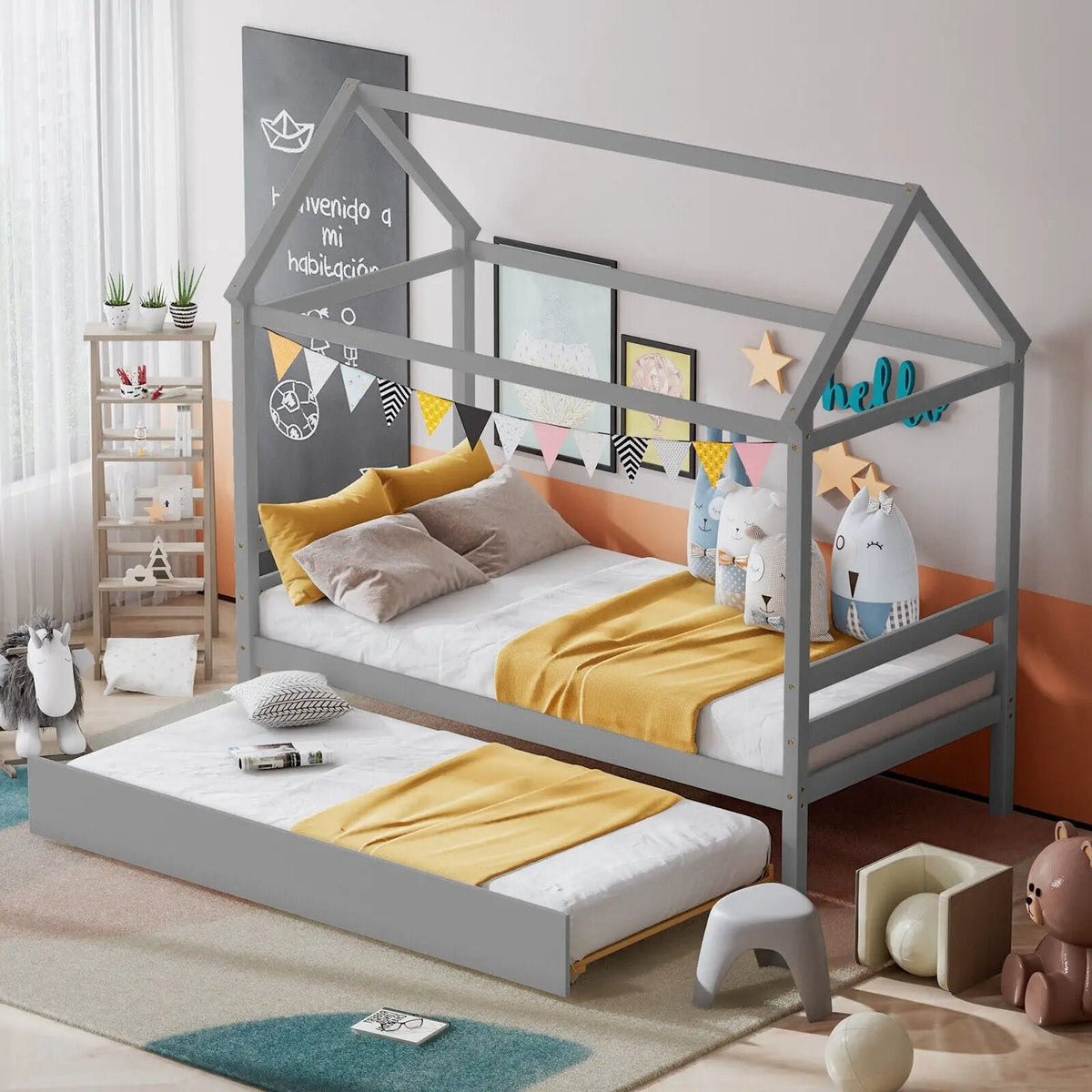 Kids Platform Bed Frame with Roof for Bedroom by DirectDeals