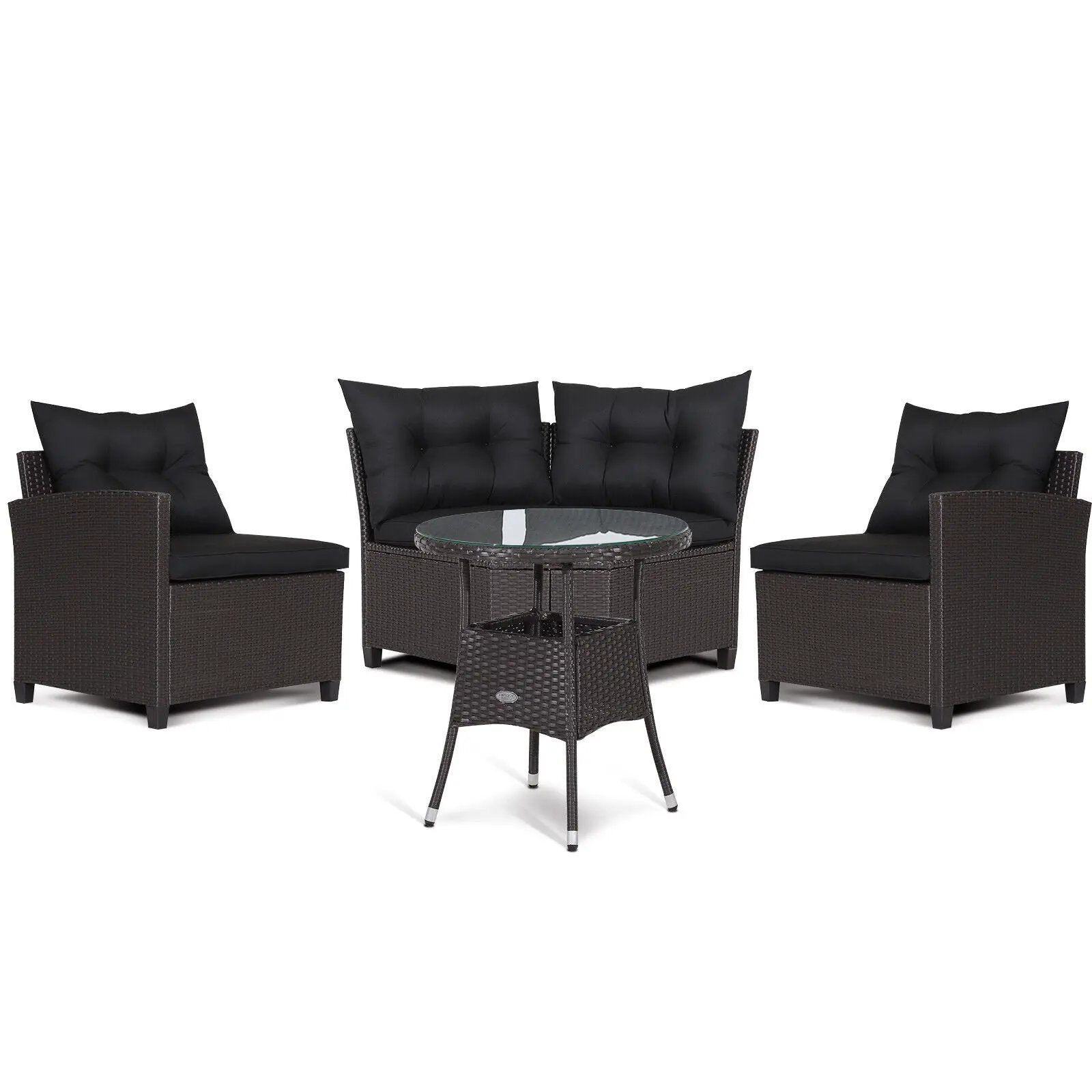 4 Pieces Patio Rattan Furniture Set Cushioned Sofa Glass Table by DirectDeals