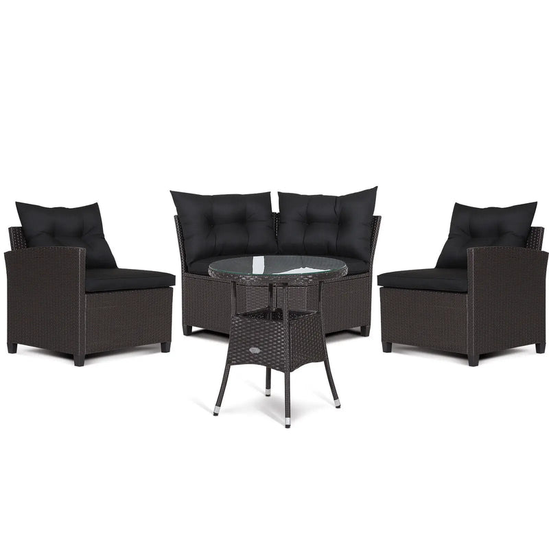 4 Pieces Patio Rattan Furniture Set Cushioned Sofa Glass Table by DirectDeals