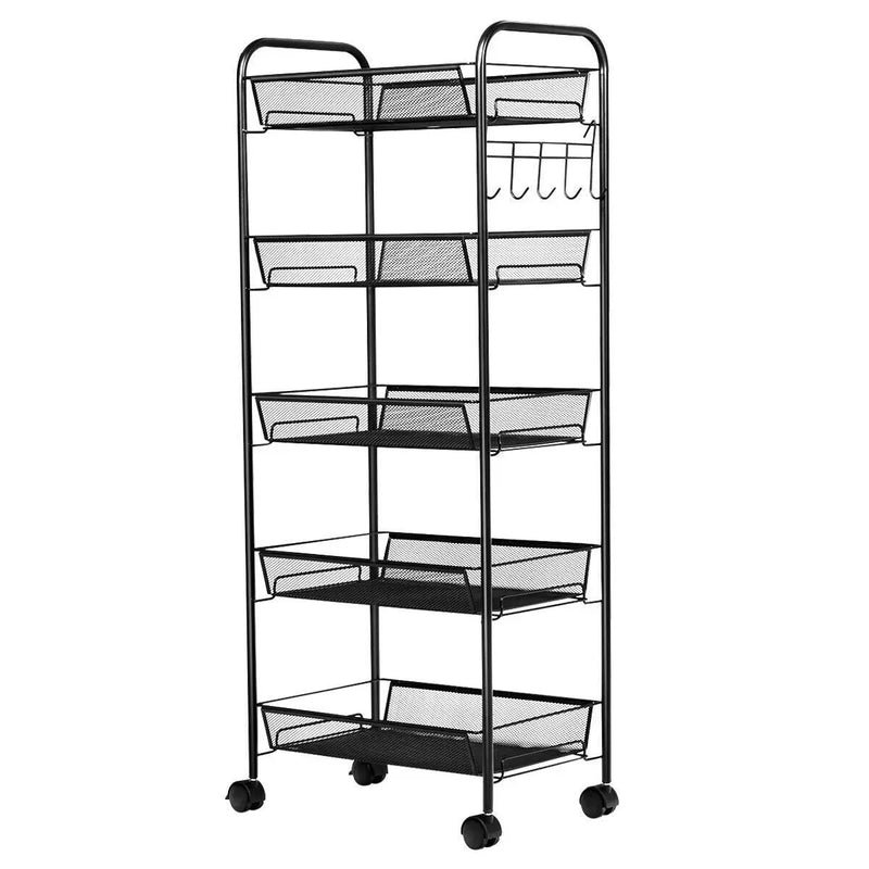 5 Tier Mesh Rolling File Utility Cart Storage Basket-Black by DirectDeals