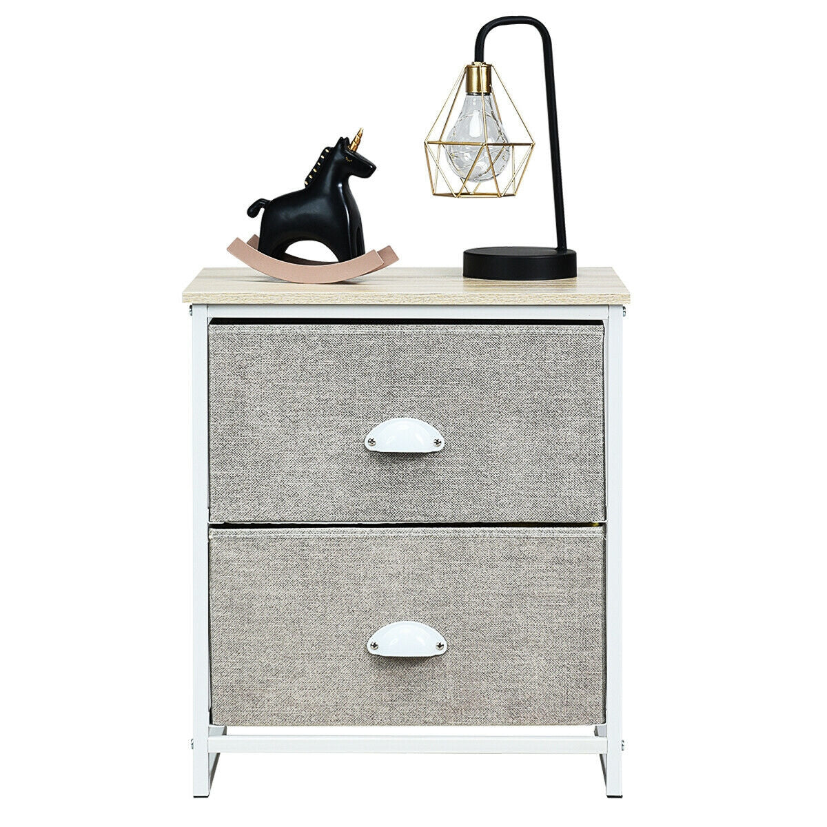 Metal Frame Nightstand Side Table Storage with 2 Drawers-Gray by DirectDeals