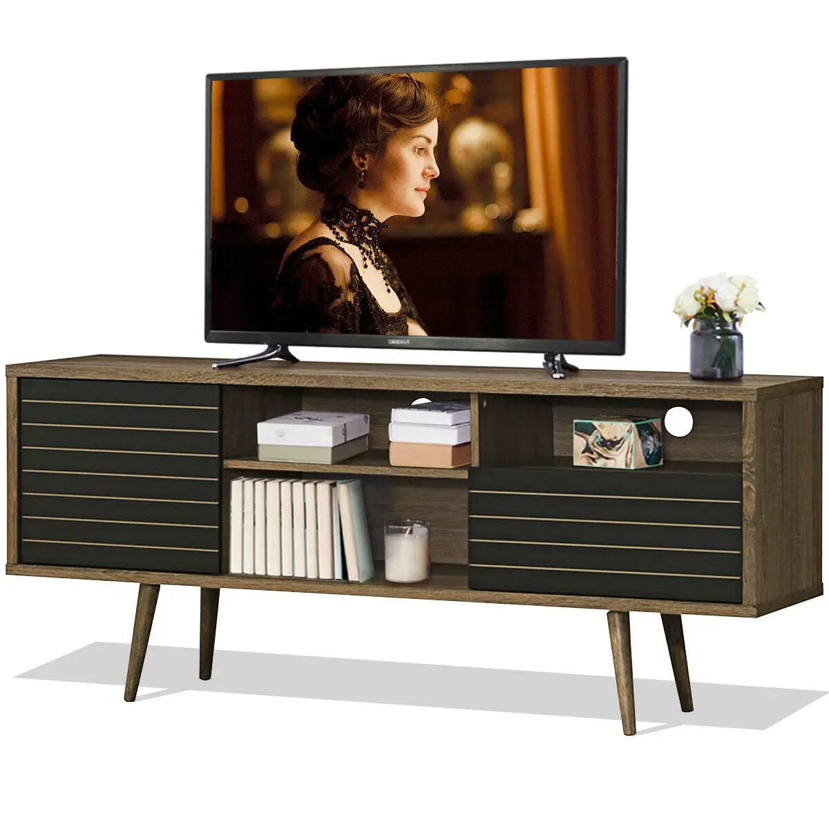 Mid-Century Modern TV Stand for TVs up to 65 Inch with Storage Shelves by DirectDeals