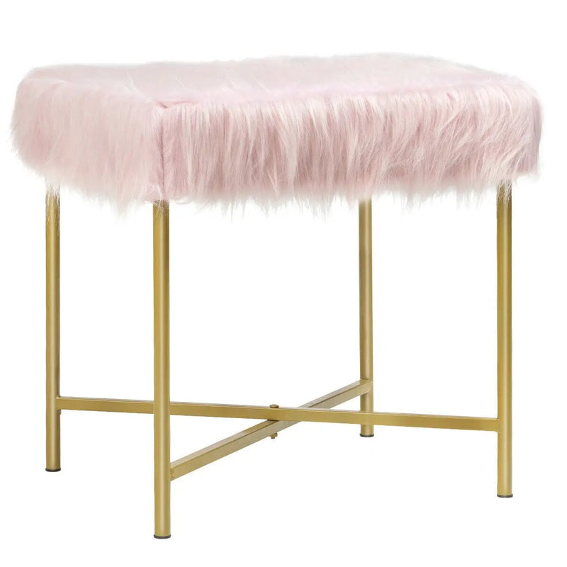 Faux Fur Ottoman Decorative Stool with Metal Legs by DirectDeals