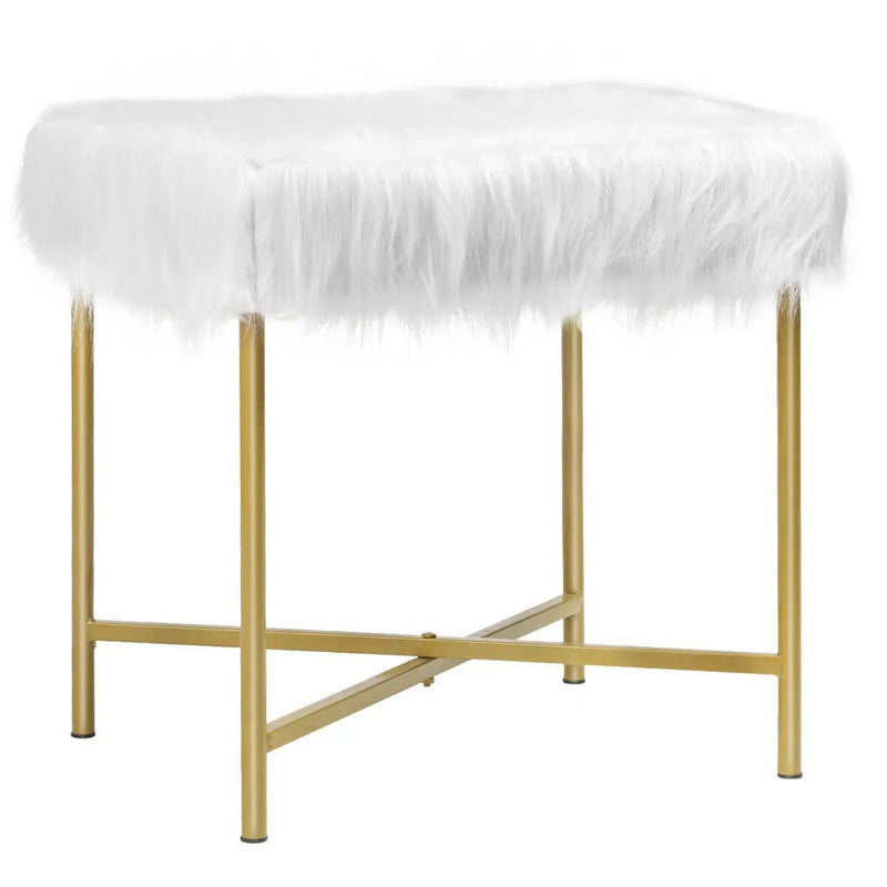 Faux Fur Ottoman Decorative Stool with Metal Legs by DirectDeals