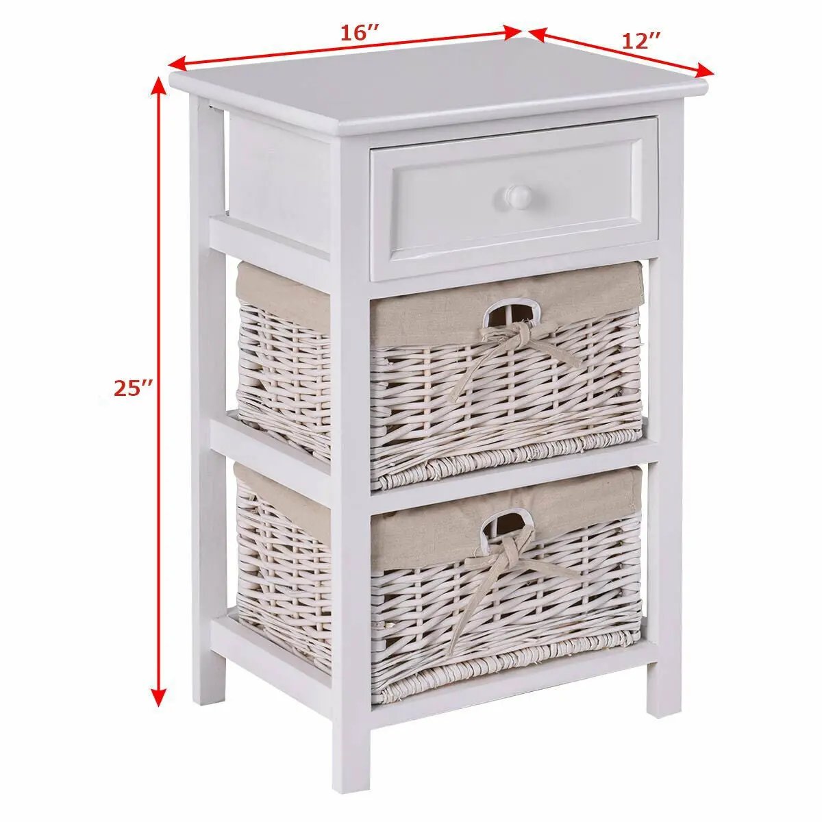 3 Tier Set of 2 Wood Nightstand with 1 and 2 Drawer by DirectDeals