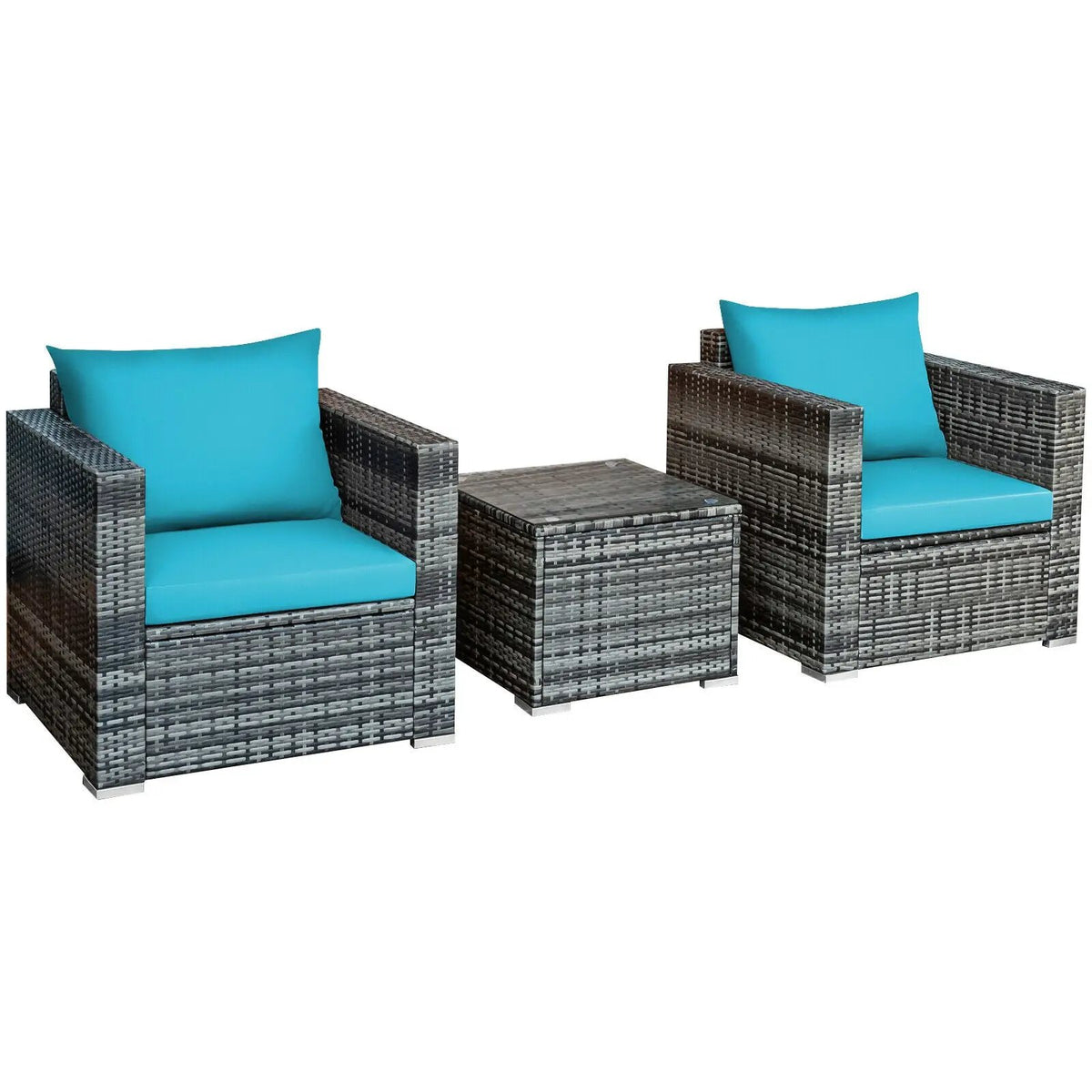 3 Pcs Patio Rattan Furniture Bistro Sofa Set with Cushioned-Navy by DirectDeals