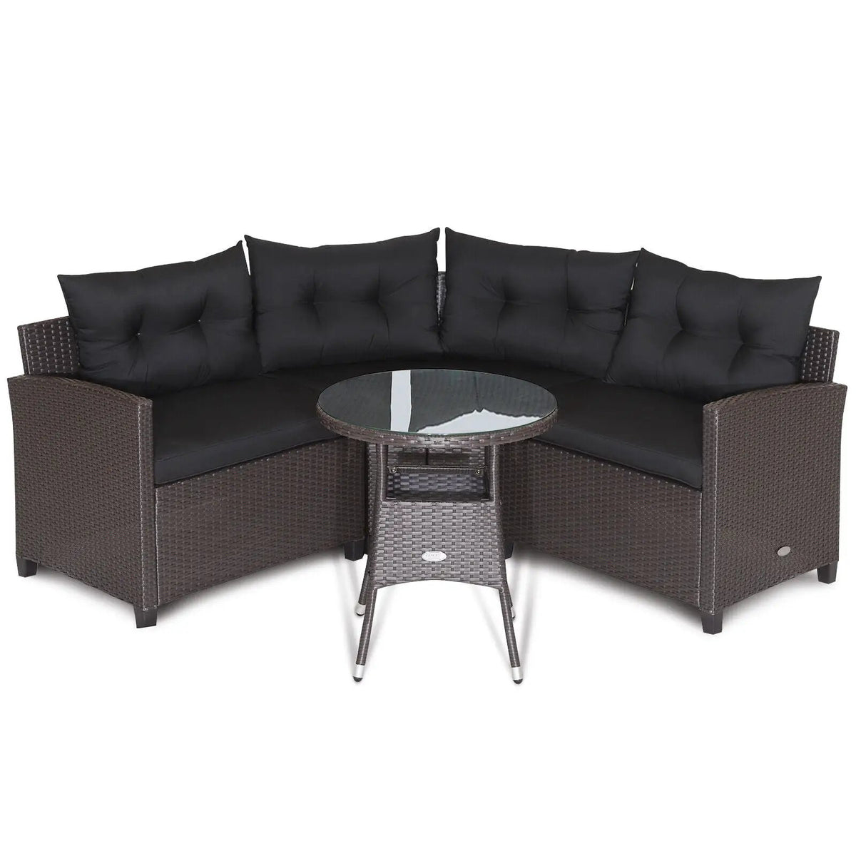 4 Pieces Patio Rattan Furniture Set Cushioned Sofa Glass Table by DirectDeals