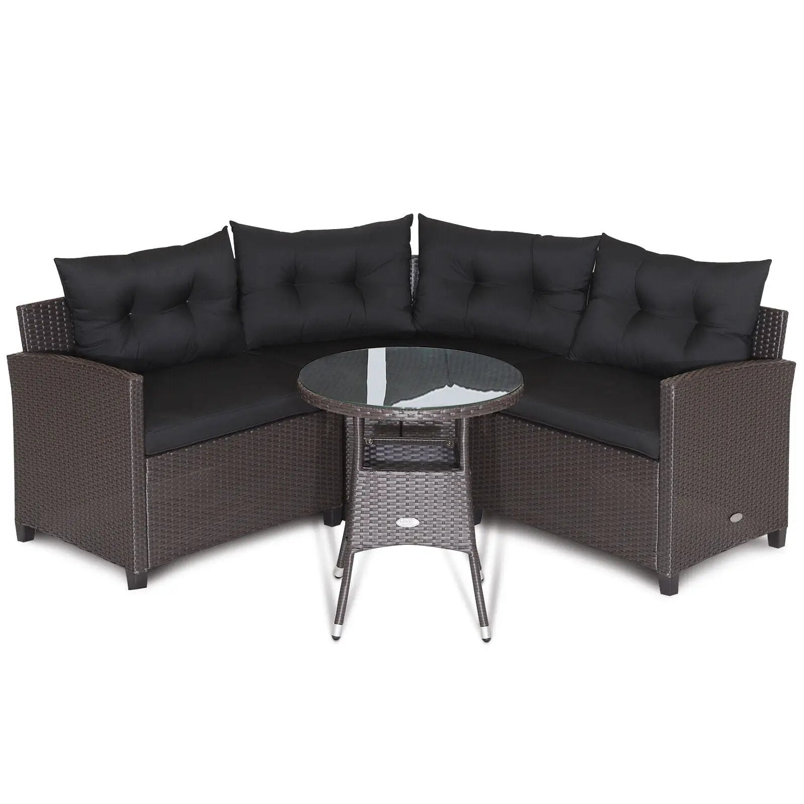4 Pieces Patio Rattan Furniture Set Cushioned Sofa Glass Table by DirectDeals