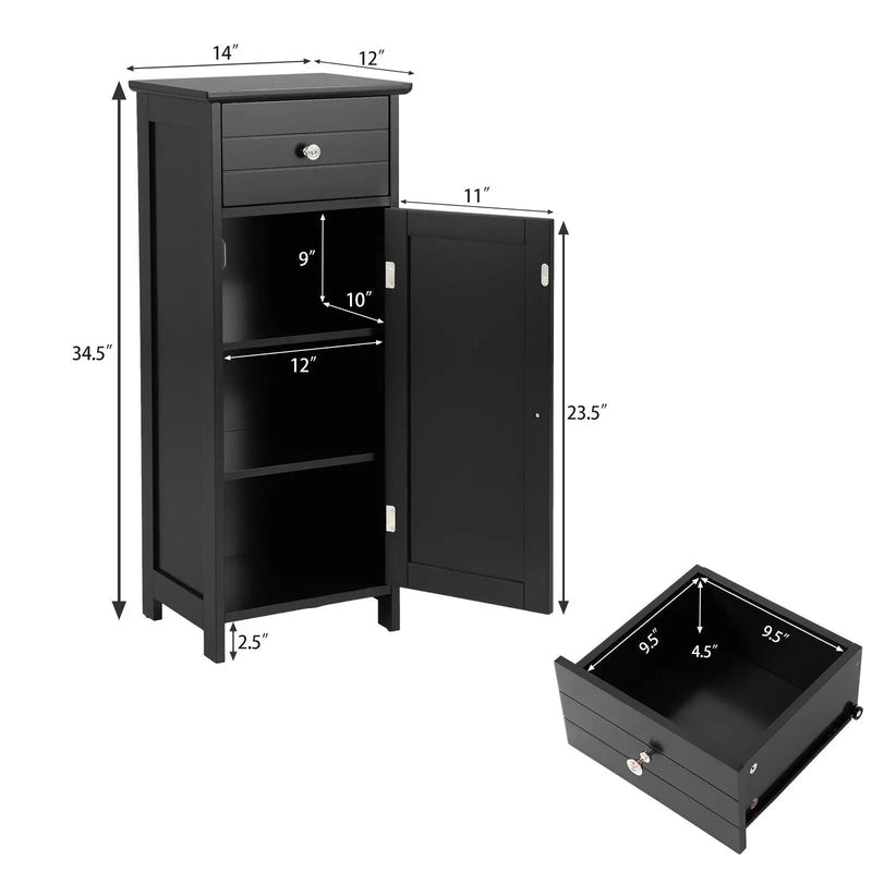 Wooden Bathroom Floor Storage Cabinet with Drawer and Shelf by DirectDeals
