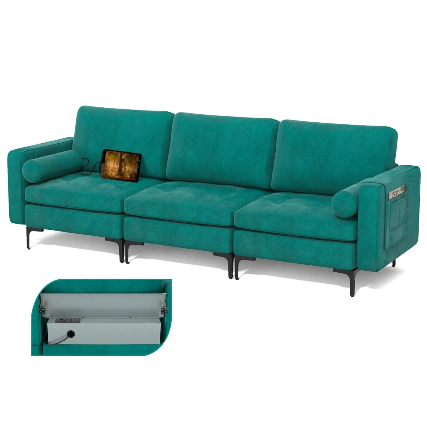 Modular 1/2/3/4-Seat L-Shaped Sectional Sofa Couch with Socket USB Port-3-Seat with USB port by DirectDeals