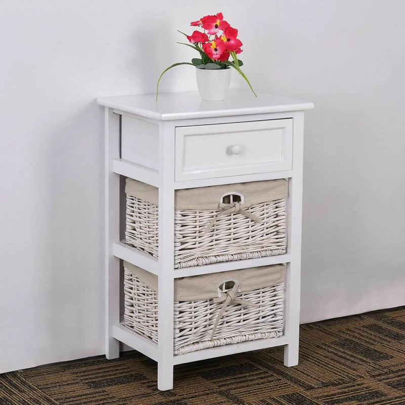 3 Tier Set of 2 Wood Nightstand with 1 and 2 Drawer by DirectDeals