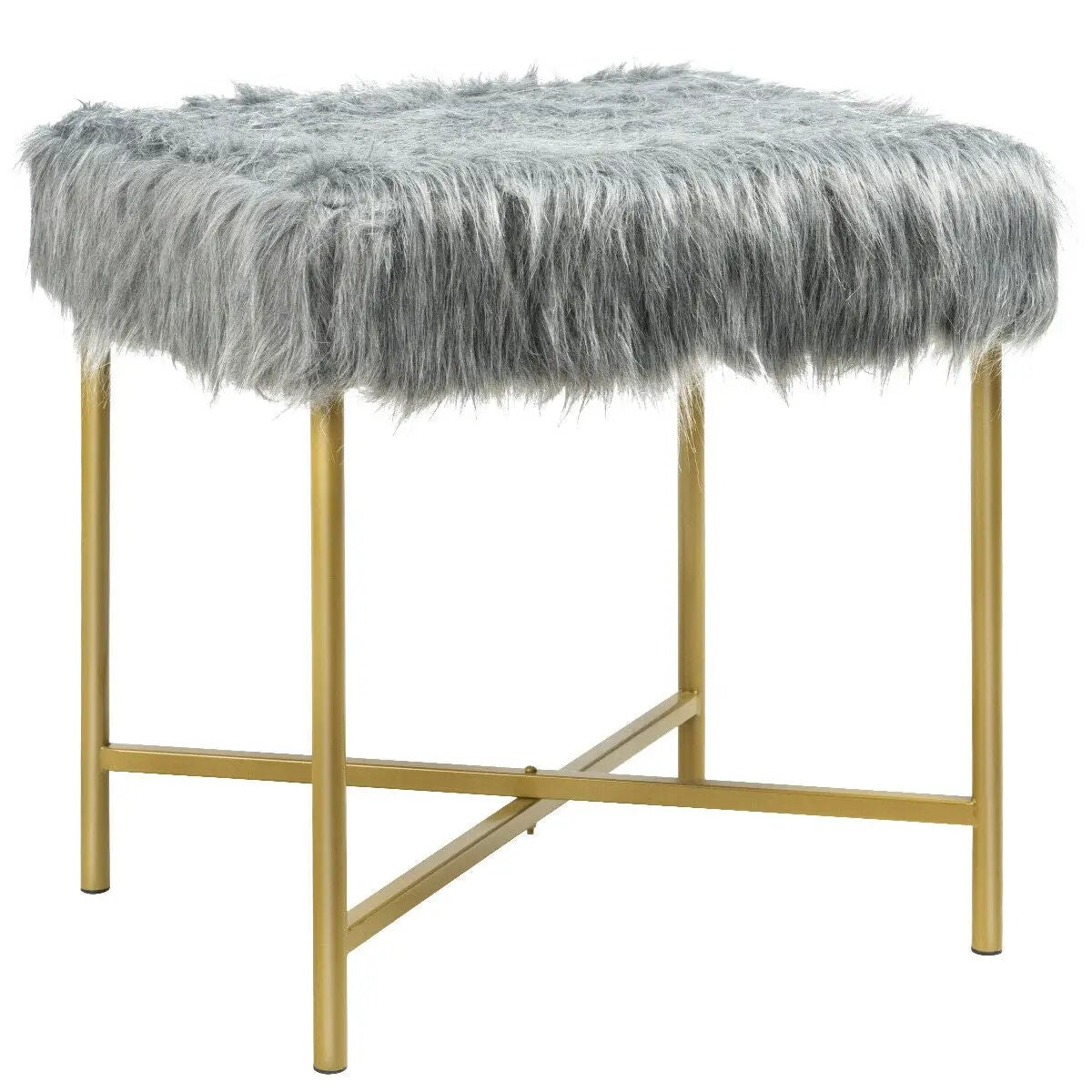 Faux Fur Ottoman Decorative Stool with Metal Legs by DirectDeals