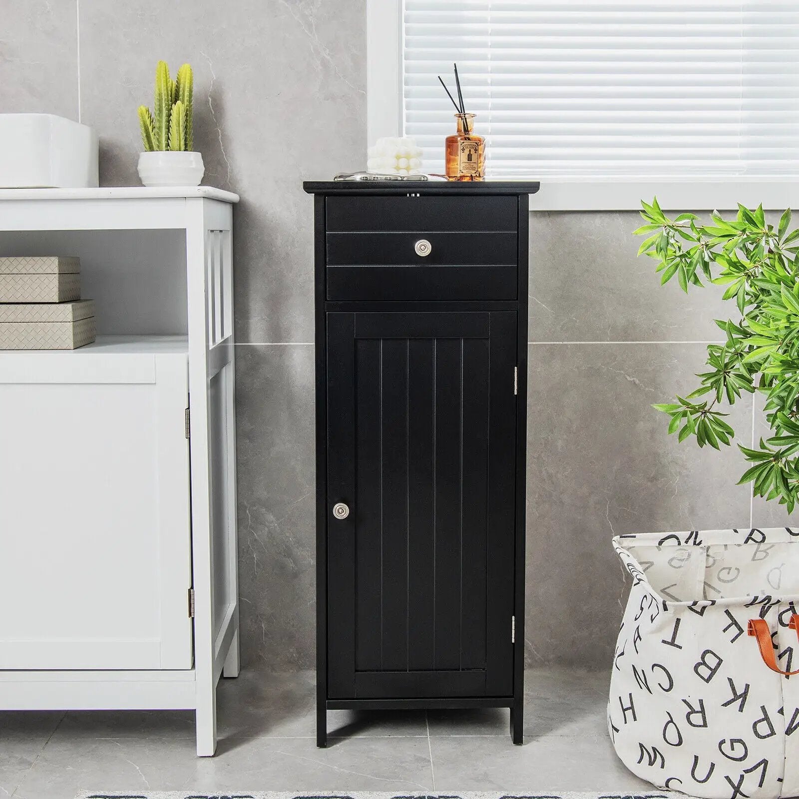 Wooden Bathroom Floor Storage Cabinet with Drawer and Shelf by DirectDeals