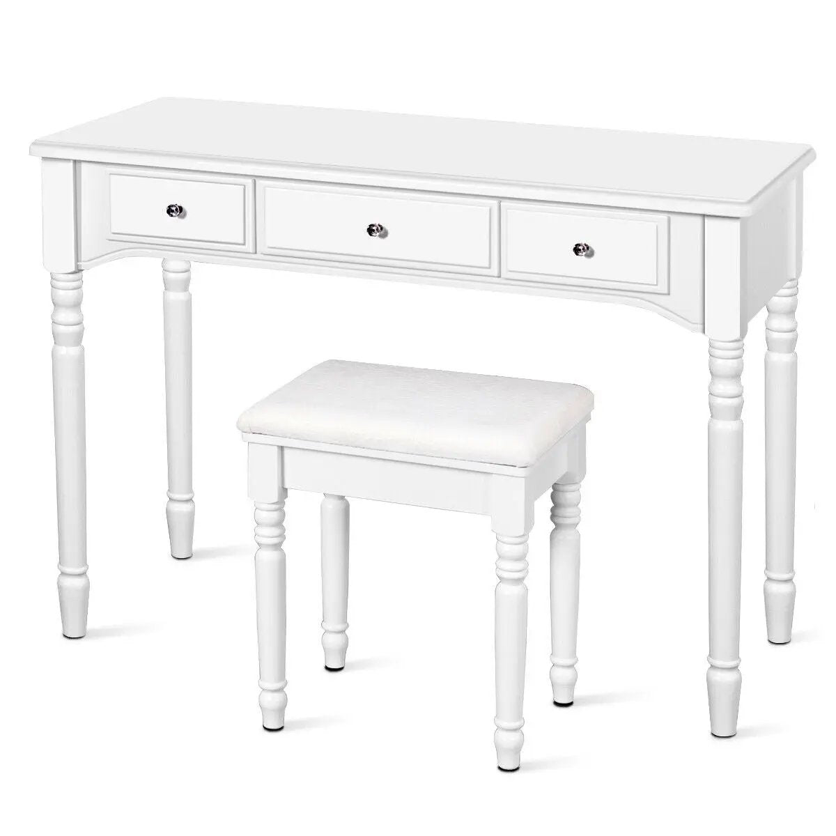 Makeup Dressing Table with Tri-Folding Mirror and Cushioned Stool for Women by DirectDeals