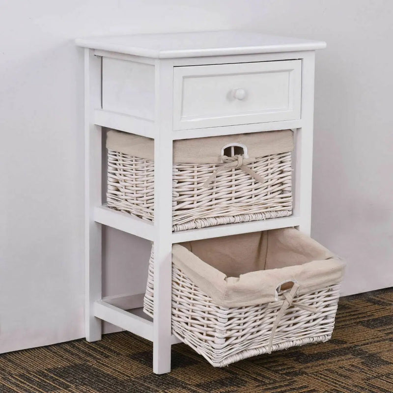 3 Tier Set of 2 Wood Nightstand with 1 and 2 Drawer by DirectDeals