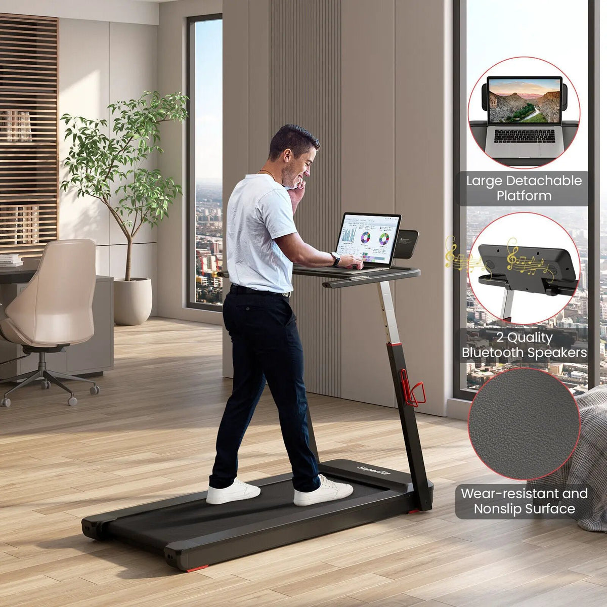 3HP Folding Treadmill with Adjustable Height and APP Control by DirectDeals