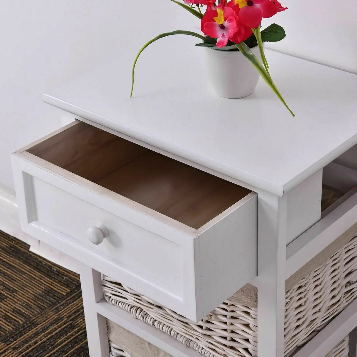 3 Tier Set of 2 Wood Nightstand with 1 and 2 Drawer by DirectDeals