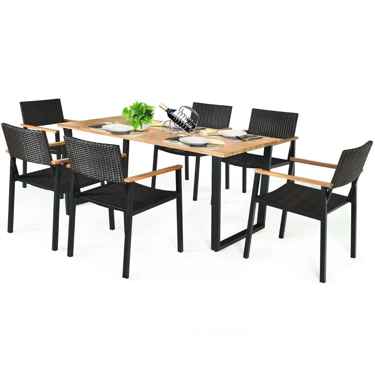 Patented 7 Pieces Outdoor Dining Set with Large Acacia Wood Table Top by DirectDeals