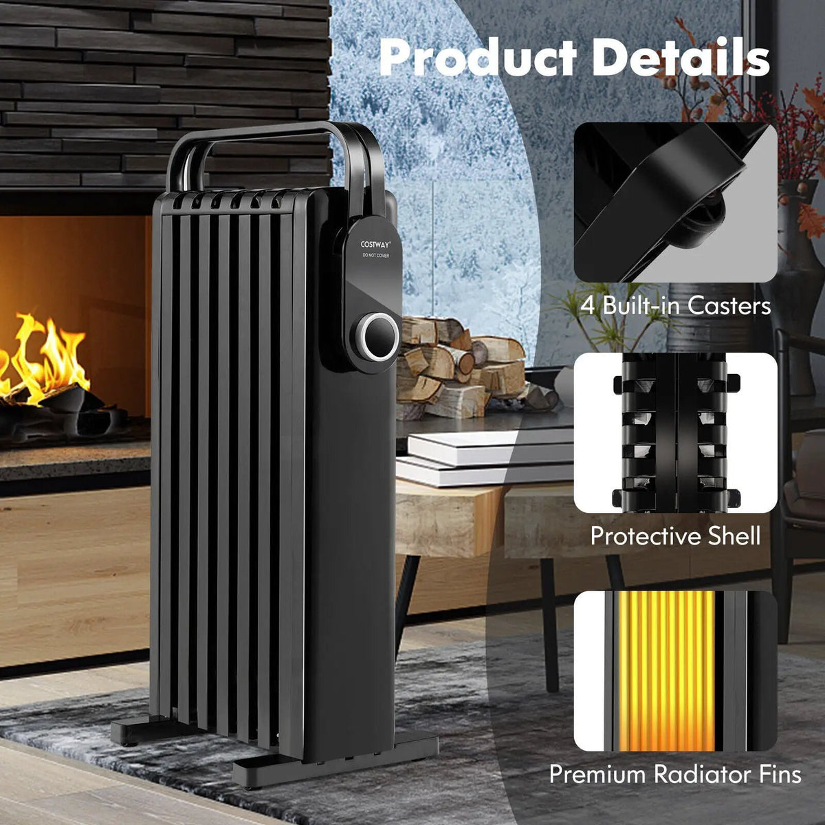 1500W Electric Space Heater Oil Filled Radiator Heater with Foldable Rack by DirectDeals