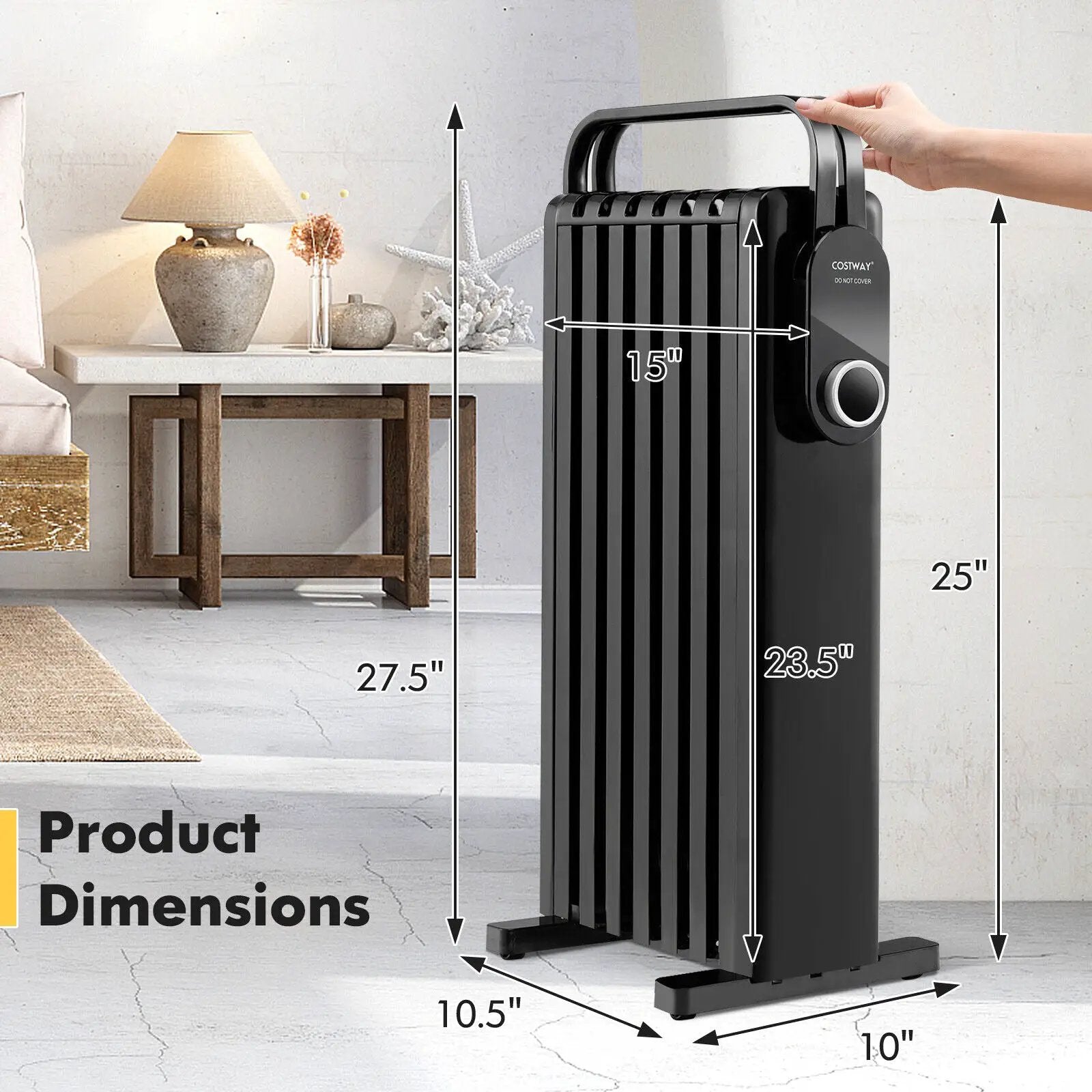 1500W Electric Space Heater Oil Filled Radiator Heater with Foldable Rack by DirectDeals