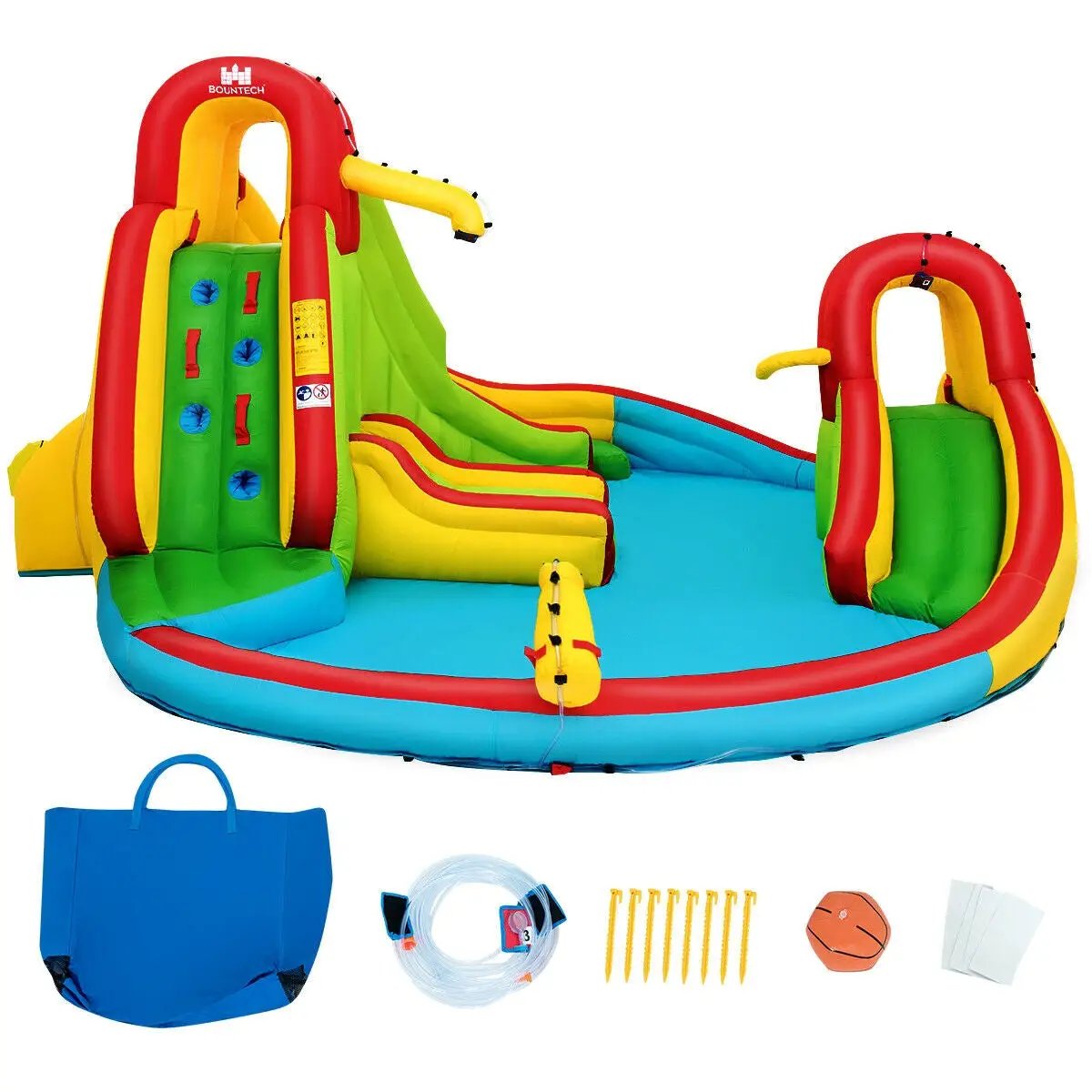 Kid's Inflatable Water Slide Bounce House with Climbing Wall and Pool Without Blower by DirectDeals